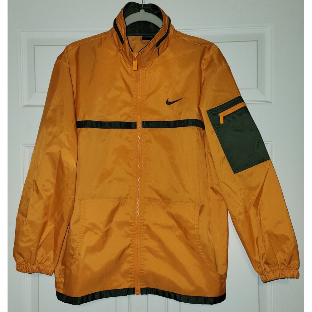 Vintage 90's Nike Women's Orange and Olive Green Windbreaker Size Small